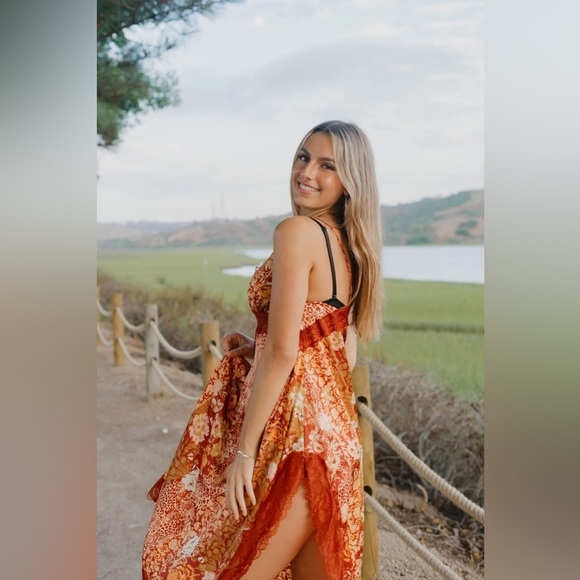 🎉LAST PIECE🎉Free People Right Now Midi Slip Dress Amber Combo - Picture 7 of 9